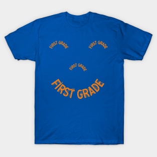 First Grade Smiley Face Cars Font T-Shirt